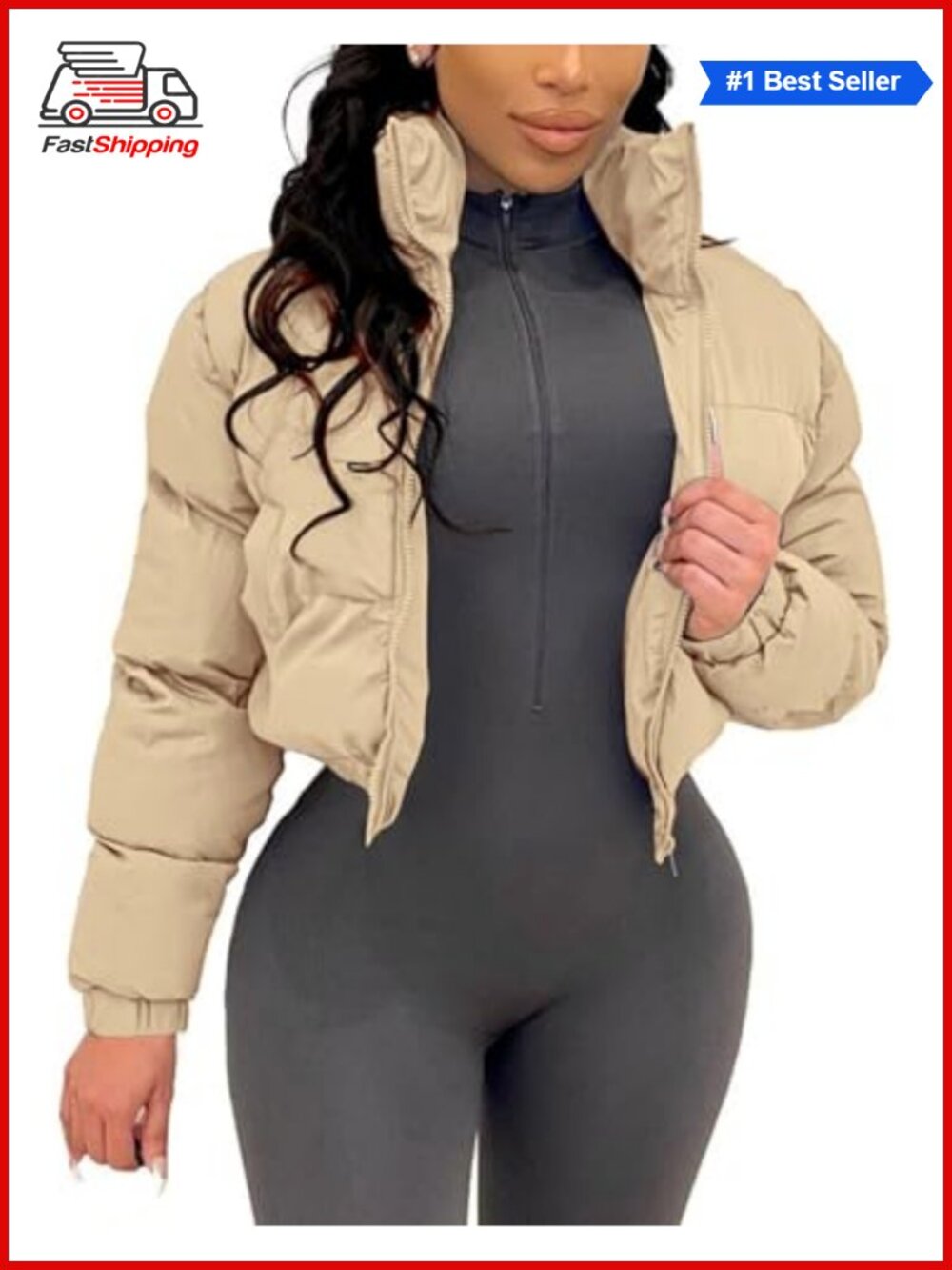 ✨ Gihuo Women's Cropped Puffer Jacket Zip-Up Quilted Winter Coat